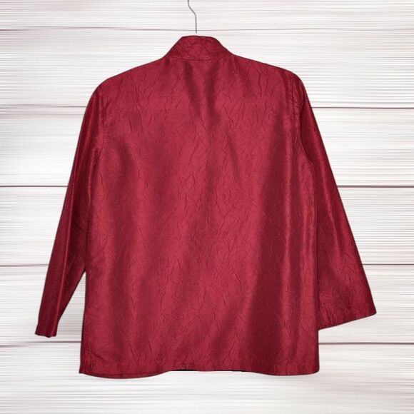 NWOT Eileen Fisher Vine Red Textured Silk Blouse Chinese Style Relaxed S petite - Picture 4 of 12